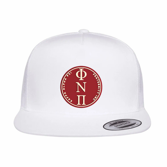 ΦΝΠ - Crimson & Cream Design - Flat Bill Hat - Yupoong 6006